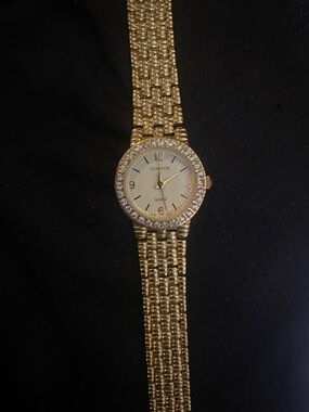 Glamour Gold-Tone Crystal Accent Ladies Bracelet Watch